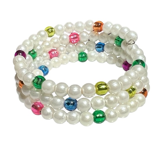 FAUX PEARL AND MULTICOLOR BEAD TWISTED WIRE BRACELET - Picture 1 of 15